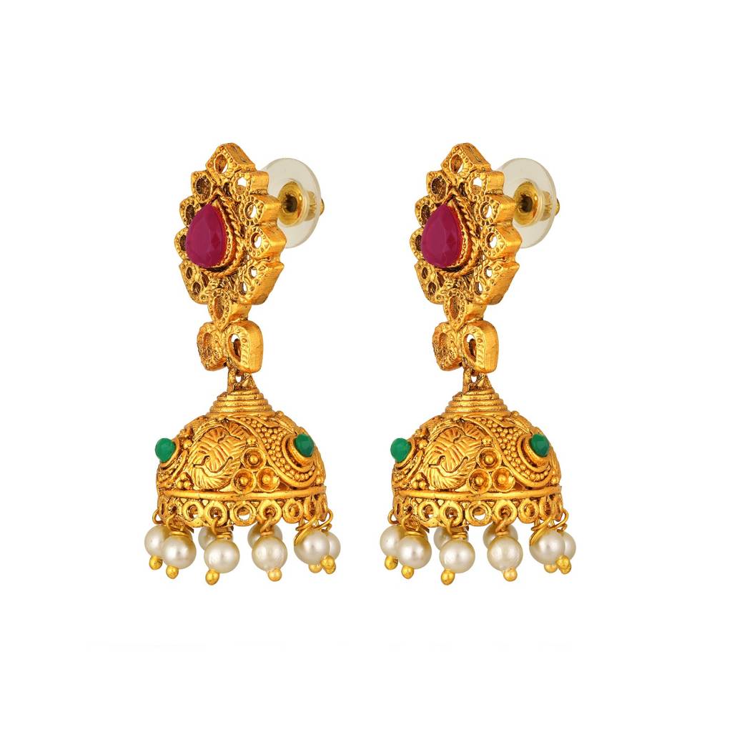 22K Gold Plated Peacock Design Necklace Set With Matching Earrings-40450 : NL-JS25-40450