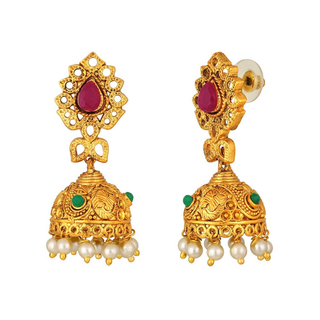 22K Gold Plated Peacock Design Necklace Set With Matching Earrings-40450 : NL-JS25-40450