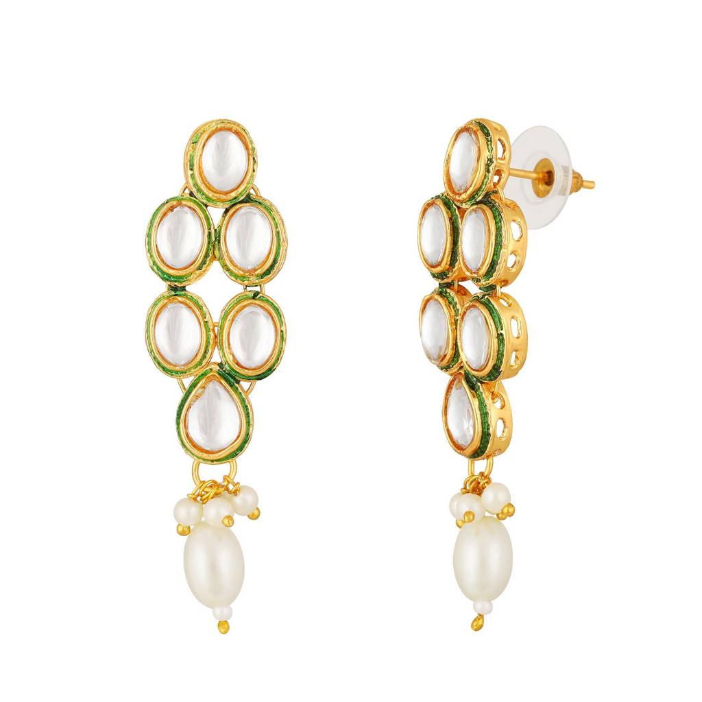 Gold-Plated Kundan-Studded & White Beaded Handcrafted Jewellery Set : NL-JS25-40453