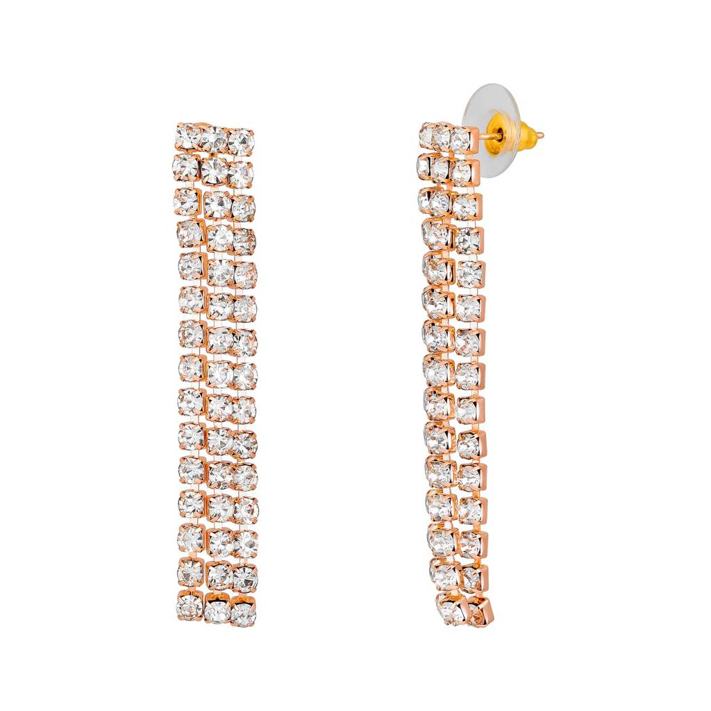 Rosegold Plated Crystal& Zirconia Studded Multistrand Jewellery Set : NL-JS25-40469