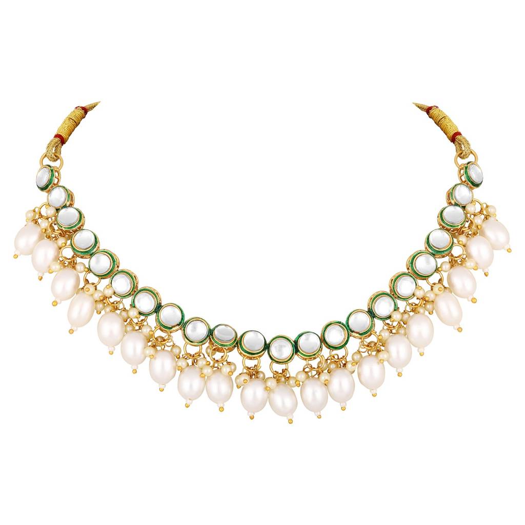 Gold-Plated Circular Kundan Studded & Beaded Jewellery Set : NL-JS25-40522