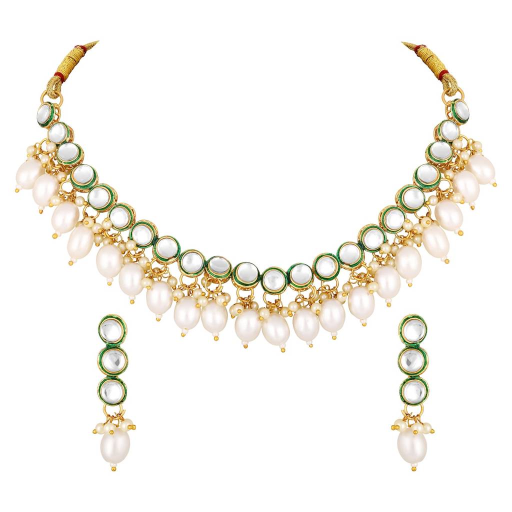Gold-Plated Circular Kundan Studded & Beaded Jewellery Set : NL-JS25-40522