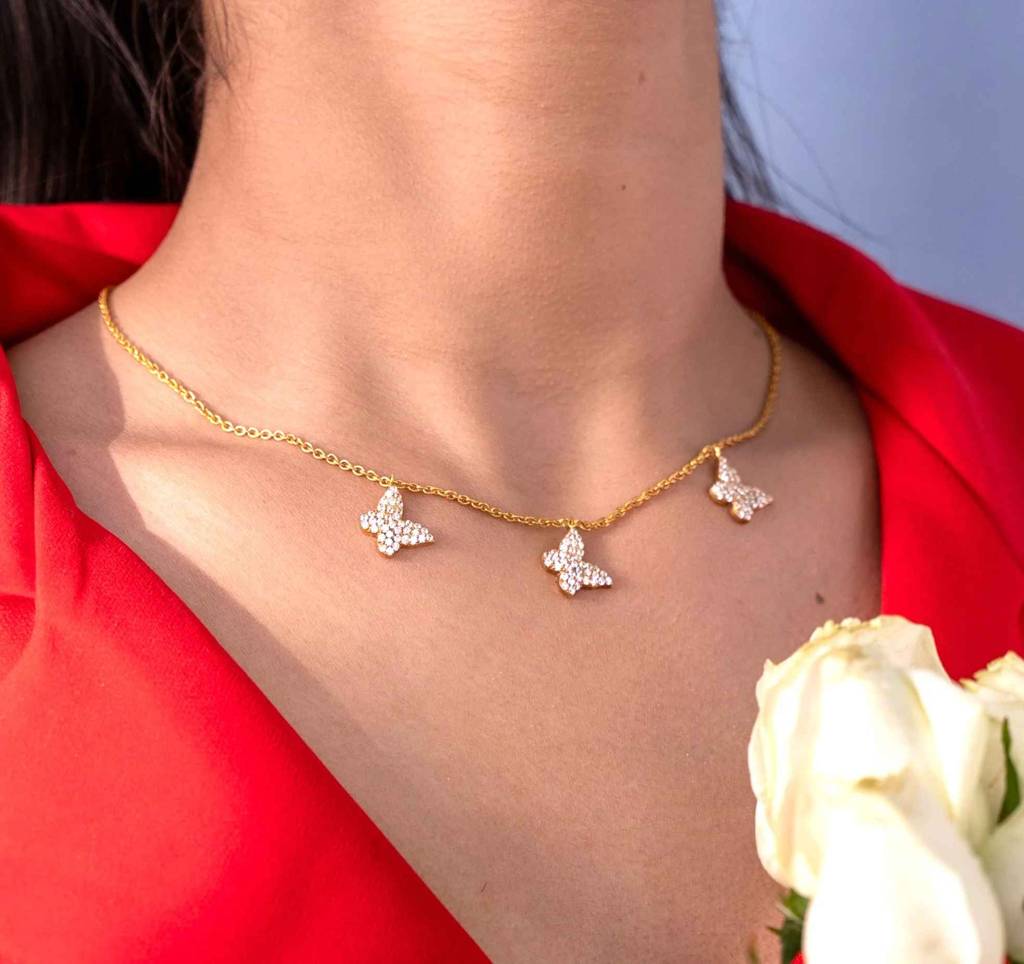 Studded Triple Butterfly Necklace : NL0007