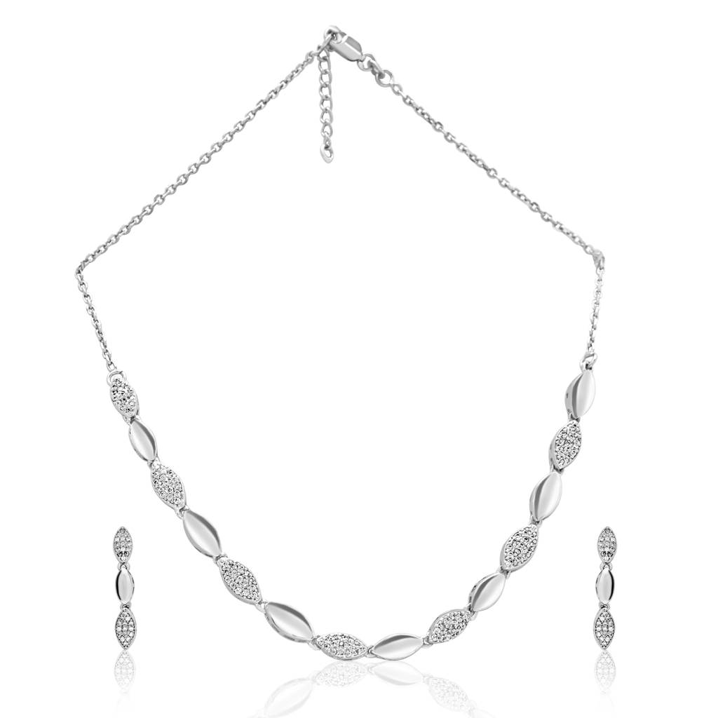 925 Siller 925 Pure Silver Necklace & Earrings, Ring Combo Set