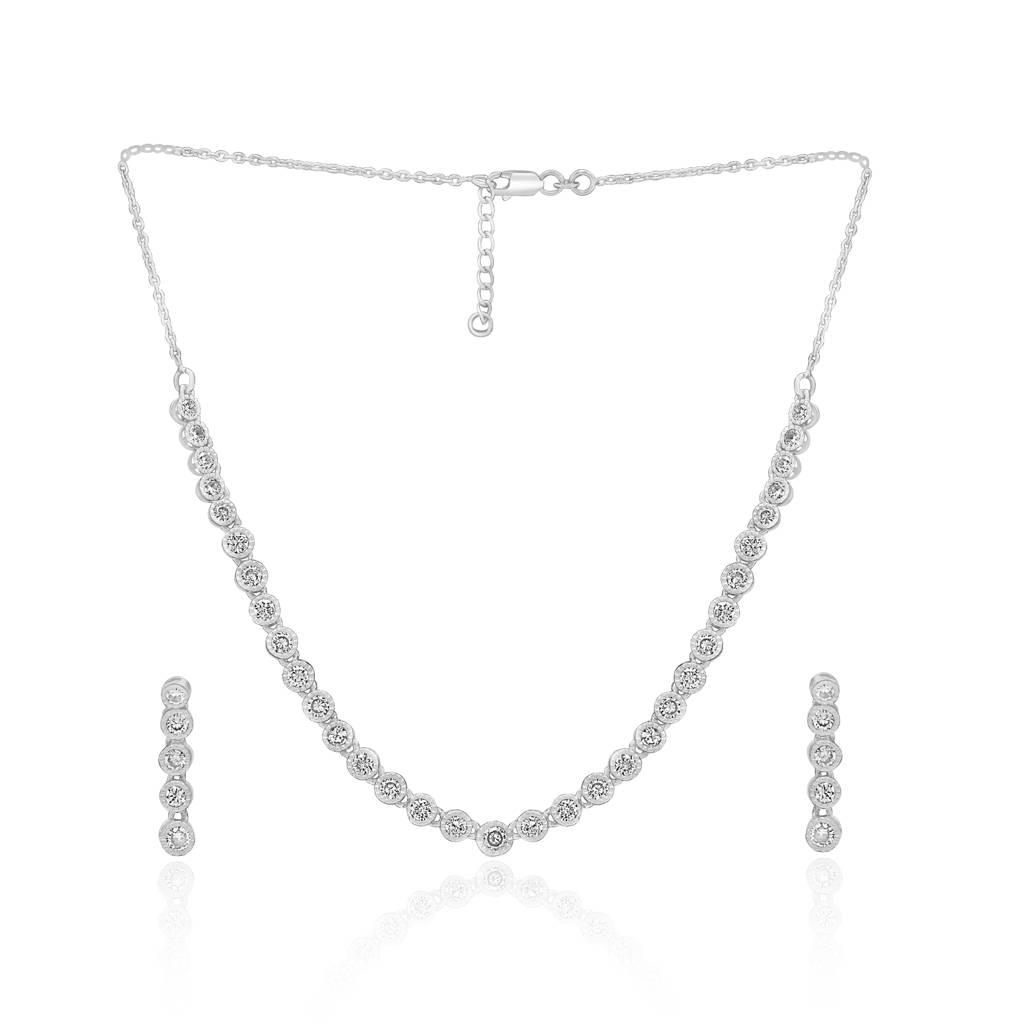 925 Siller 925 Pure Silver Necklace & Earrings, Ring Combo Set