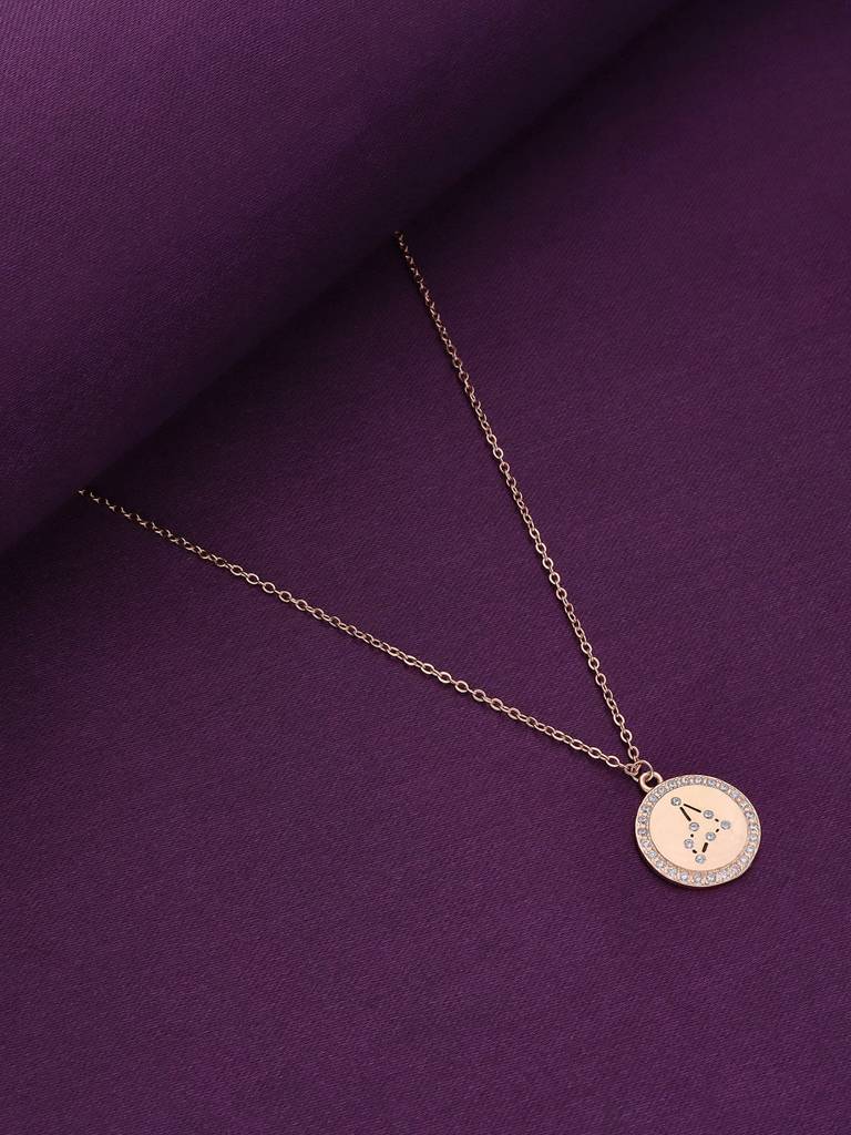 Sterling Silver Rose Gold Minimalistic Capricorn Single Zodiac Chain Necklace : NLCS105-RG-NA