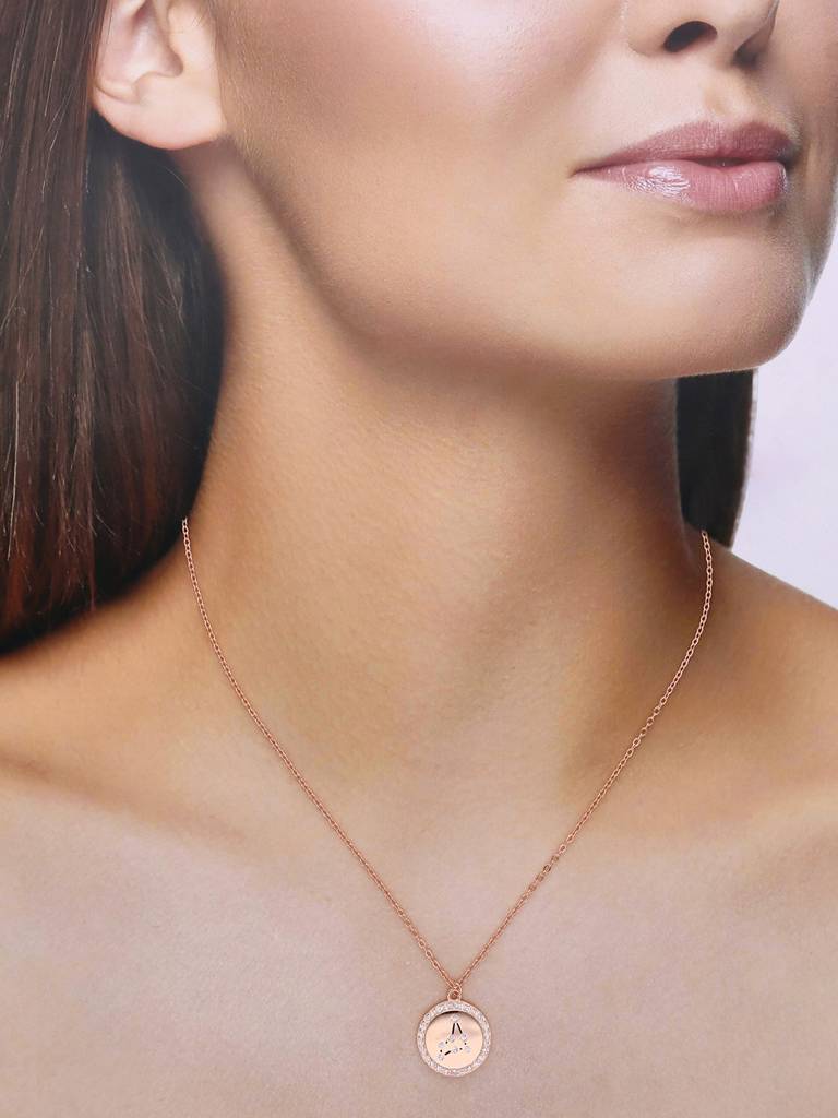 Sterling Silver Rose Gold Minimalistic Capricorn Single Zodiac Chain Necklace : NLCS105-RG-NA