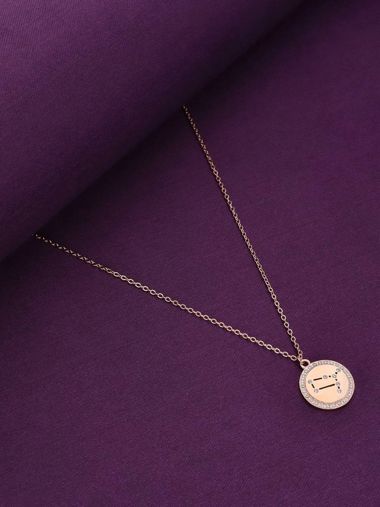 Sterling Silver Rose Gold Minimalistic Gemini Single Zodiac Chain Necklace : NLCS107-RG-NA