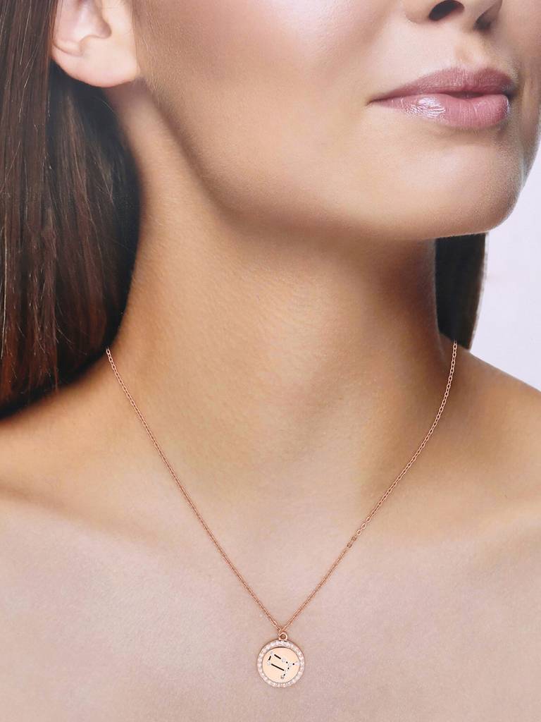 Sterling Silver Rose Gold Minimalistic Gemini Single Zodiac Chain Necklace : NLCS107-RG-NA