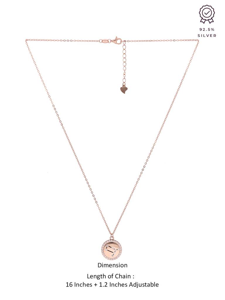 Sterling Silver Rose Gold Minimalistic Gemini Single Zodiac Chain Necklace : NLCS107-RG-NA