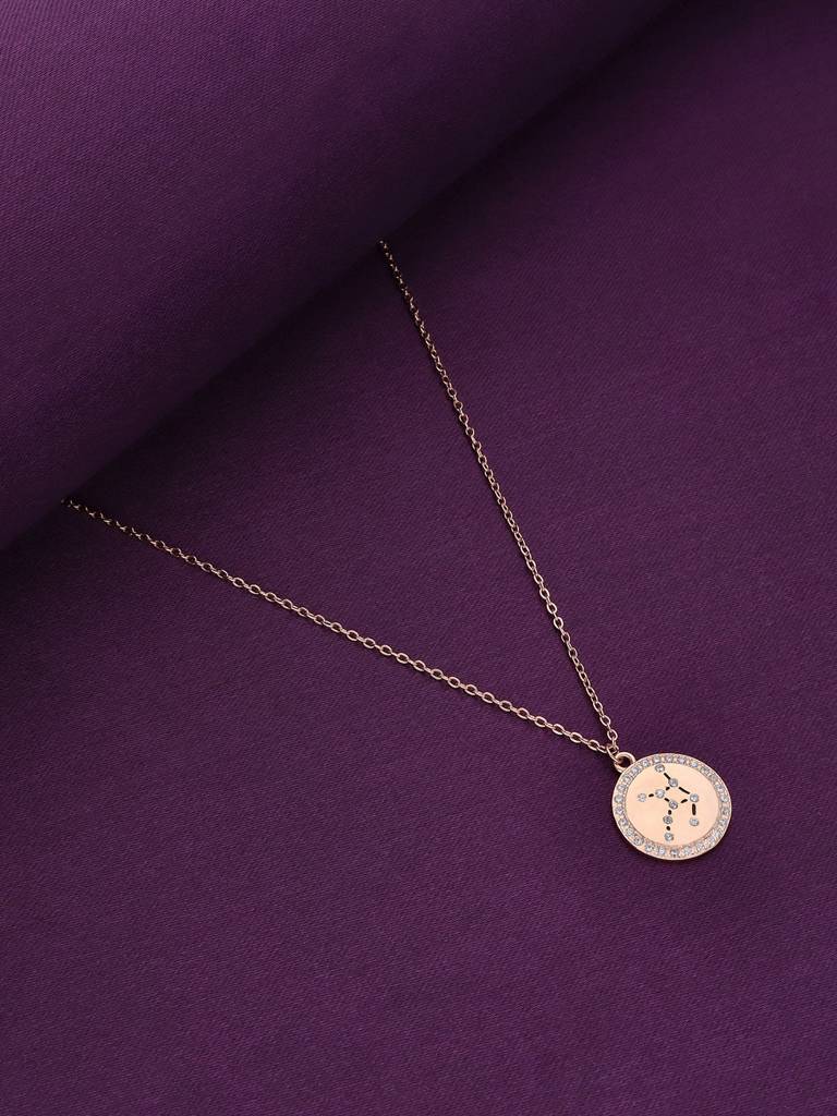Sterling Silver Rose Gold Minimalistic Virgo Single Zodiac Chain Necklace : NLCS109-RG-NA