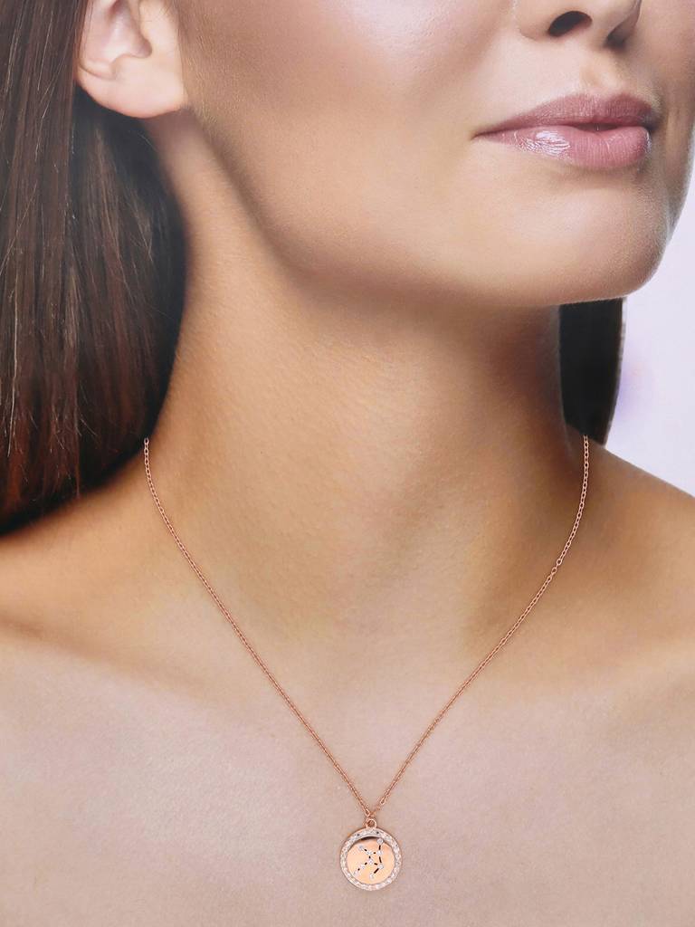 Sterling Silver Rose Gold Minimalistic Virgo Single Zodiac Chain Necklace : NLCS109-RG-NA