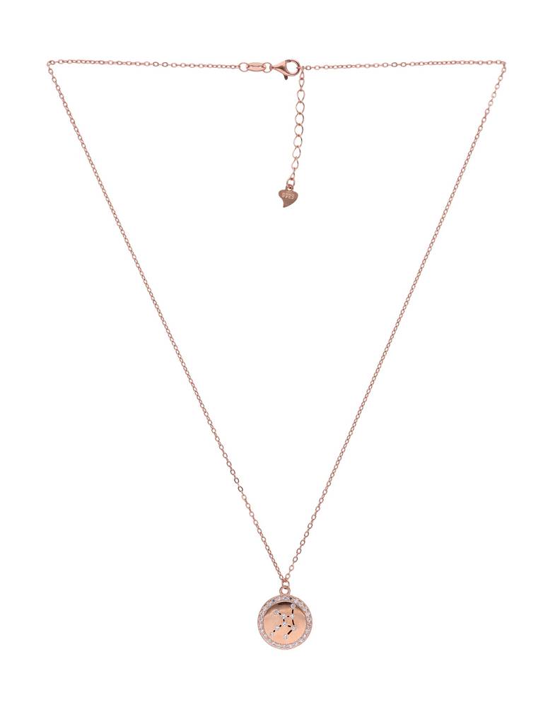 Sterling Silver Rose Gold Minimalistic Virgo Single Zodiac Chain Necklace : NLCS109-RG-NA
