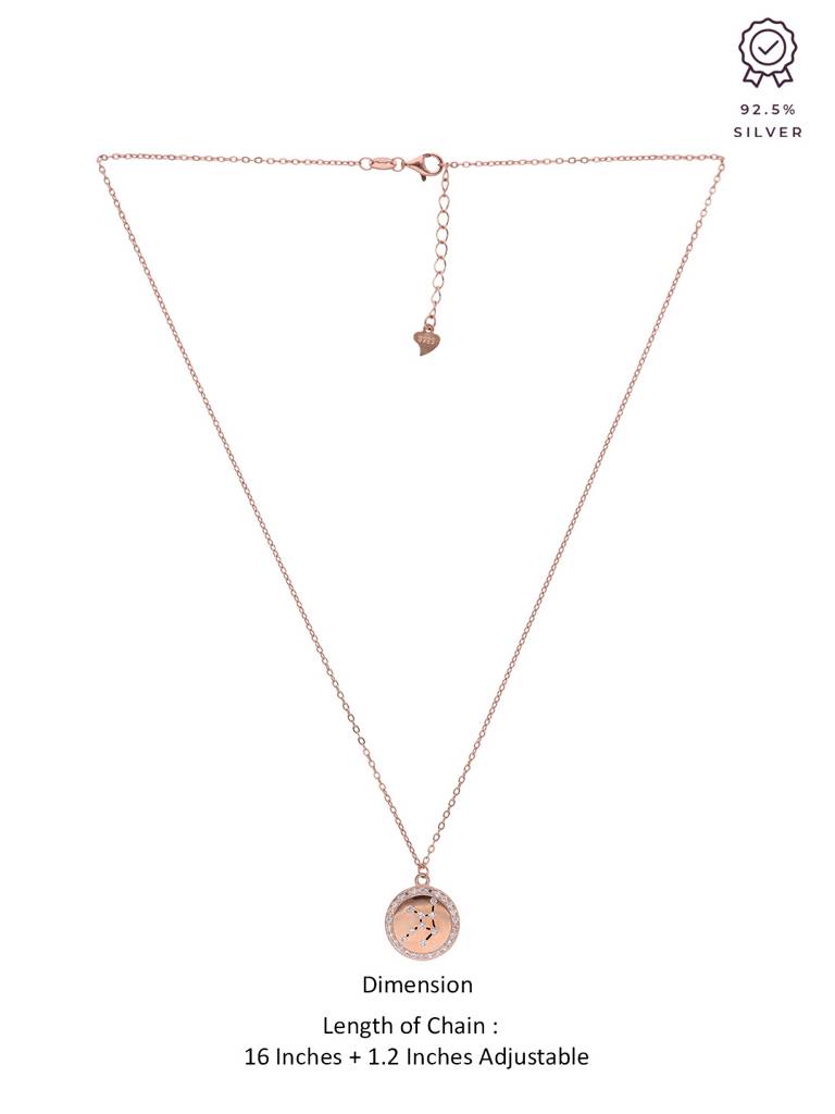 Sterling Silver Rose Gold Minimalistic Virgo Single Zodiac Chain Necklace : NLCS109-RG-NA