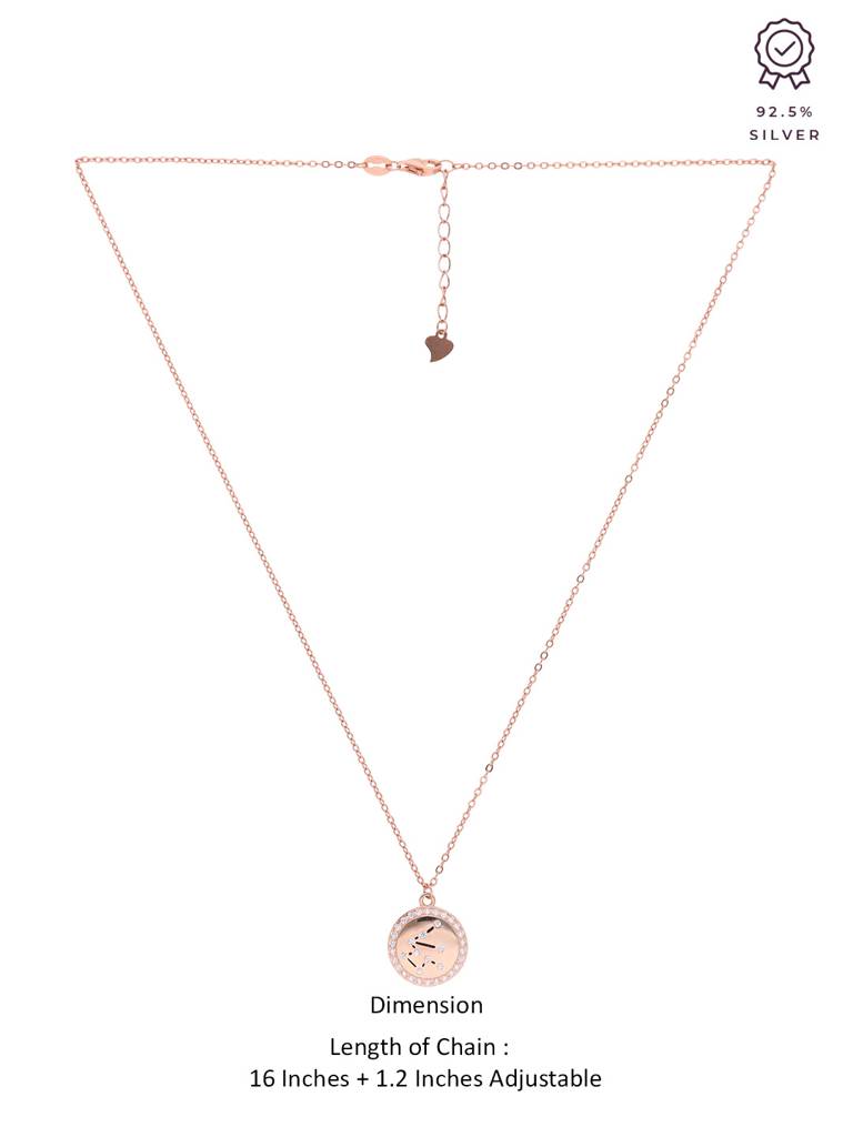 Sterling Silver Rose Gold Minimalistic Aquarius Single Zodiac Chain Necklace : NLCS117-RG-NA