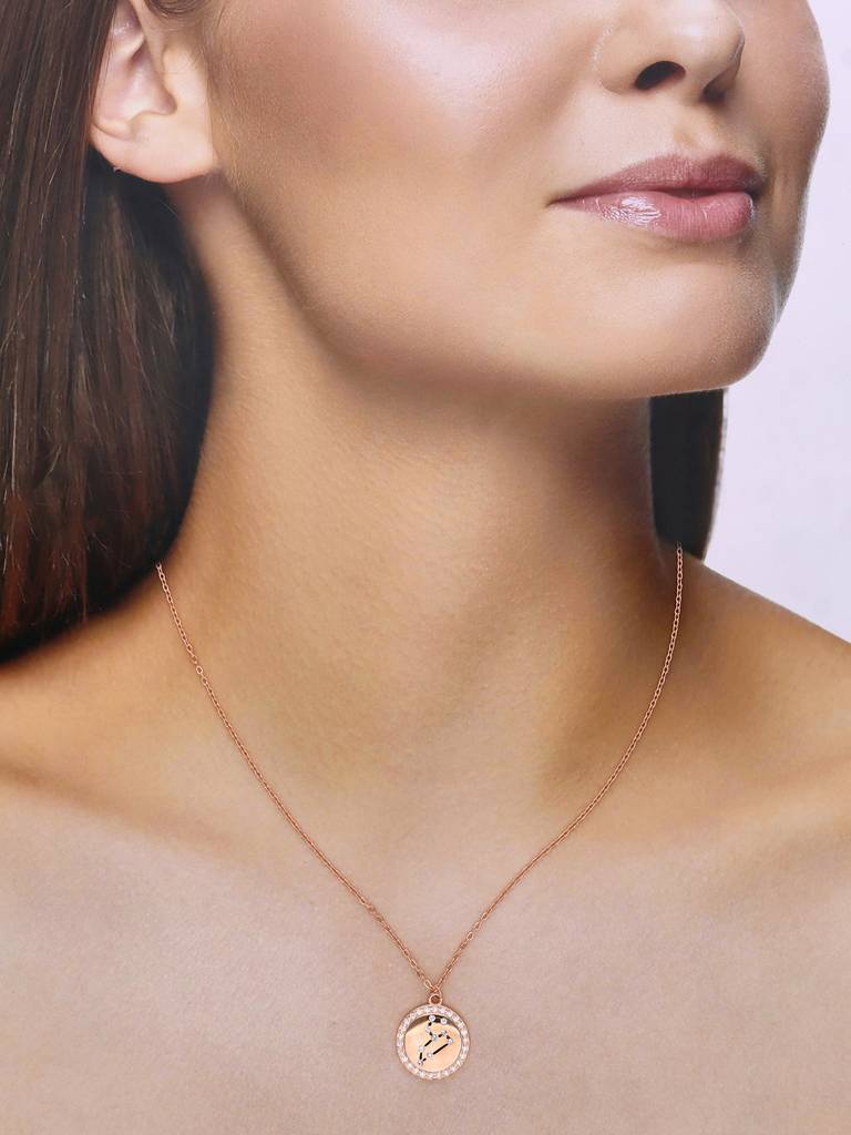 Sterling Silver Rose Gold Minimalistic Leo Single Zodiac Chain Necklace : NLCS119-RG-NA
