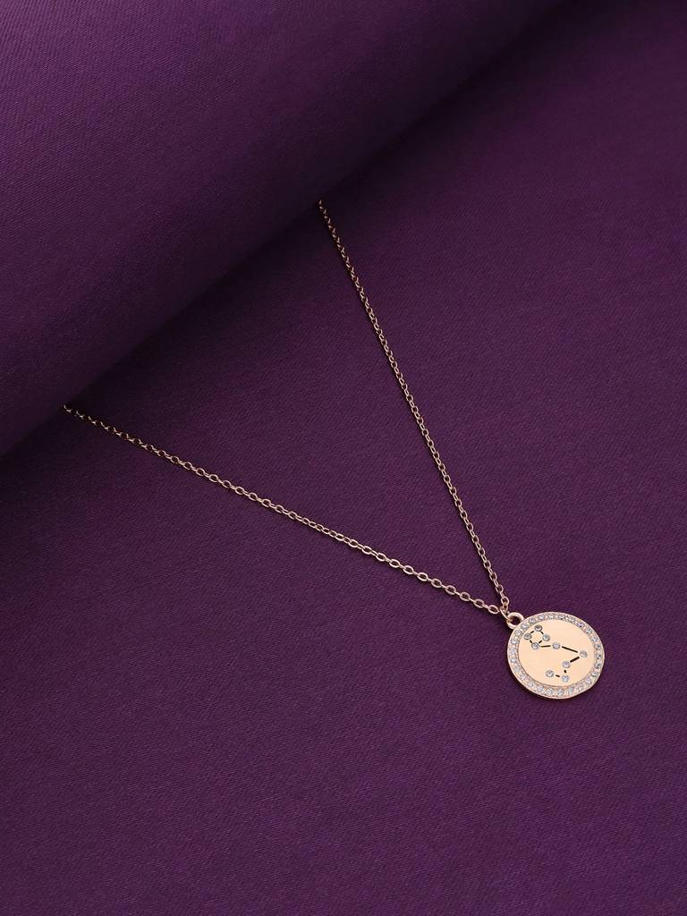 Sterling Silver Rose Gold Minimalistic Pisces Single Zodiac Chain Necklace : NLCS121-RG-NA