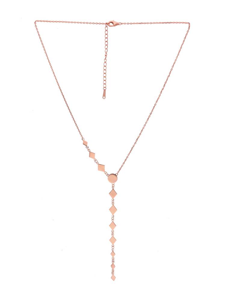 Sterling Silver Rose Gold Diamond Shaped Drops Casual Necklace : NLCS127-RG-NA