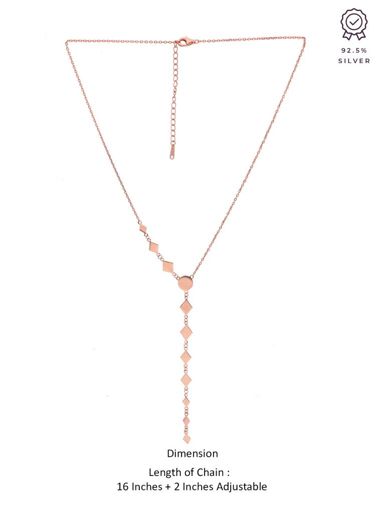 Sterling Silver Rose Gold Diamond Shaped Drops Casual Necklace : NLCS127-RG-NA