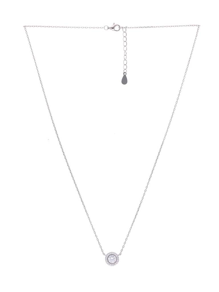 Sterling Silver Single Crystal Zirconia Casual Necklace : NLCS128-S-NA