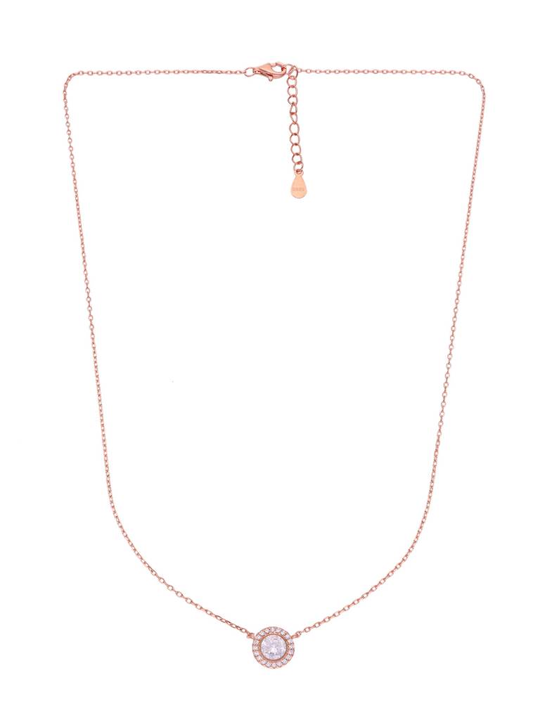 Sterling Silver Rose Gold Single Crystal Zirconia Casual Necklace : NLCS129-RG-NA