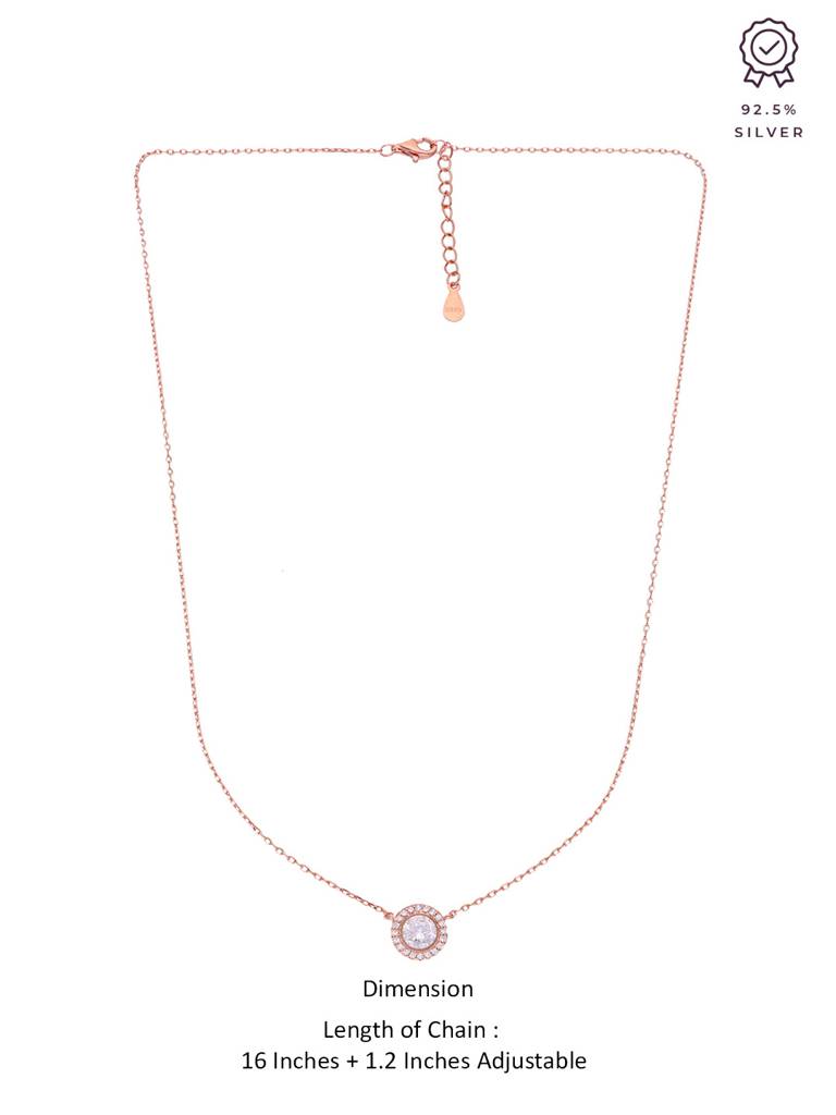 Sterling Silver Rose Gold Single Crystal Zirconia Casual Necklace : NLCS129-RG-NA