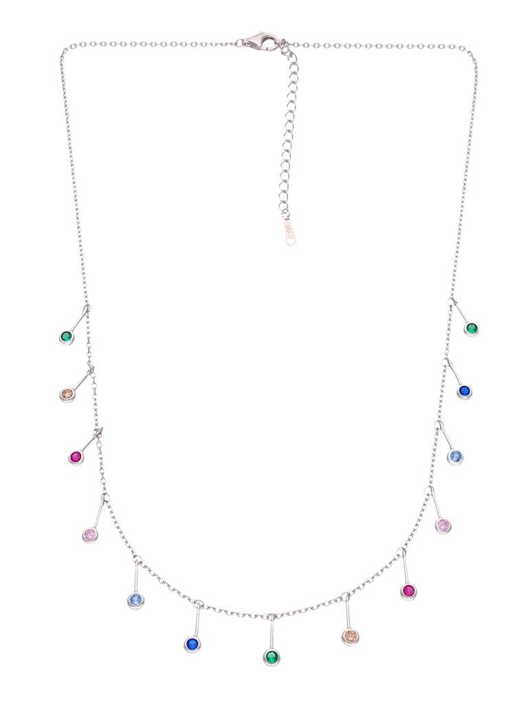 Sterling Silver Strand Of Multi Colour Zircon Casual Necklace : NLCS131-S-NA