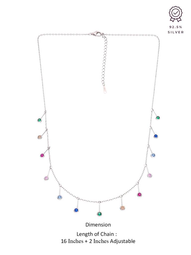 Sterling Silver Strand Of Multi Colour Zircon Casual Necklace : NLCS131-S-NA