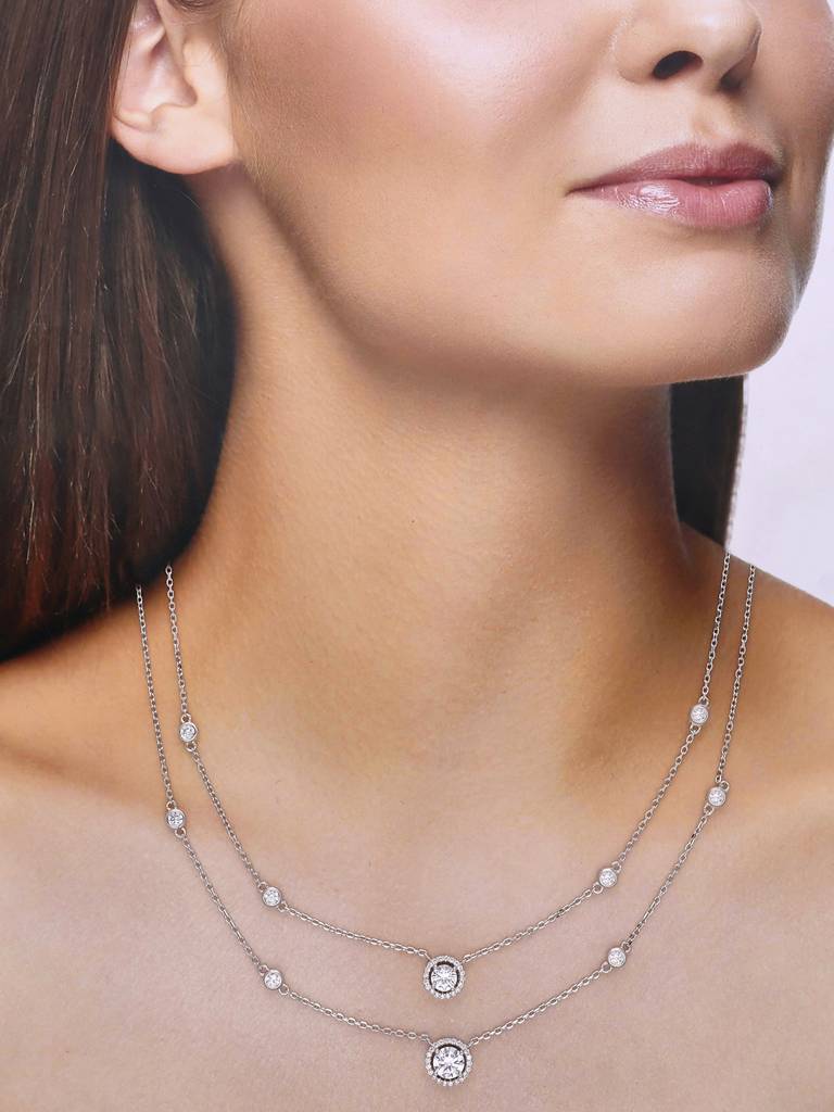Sterling Silver Round Cut Double Layered Chain Necklace : NLCS134-S-NA