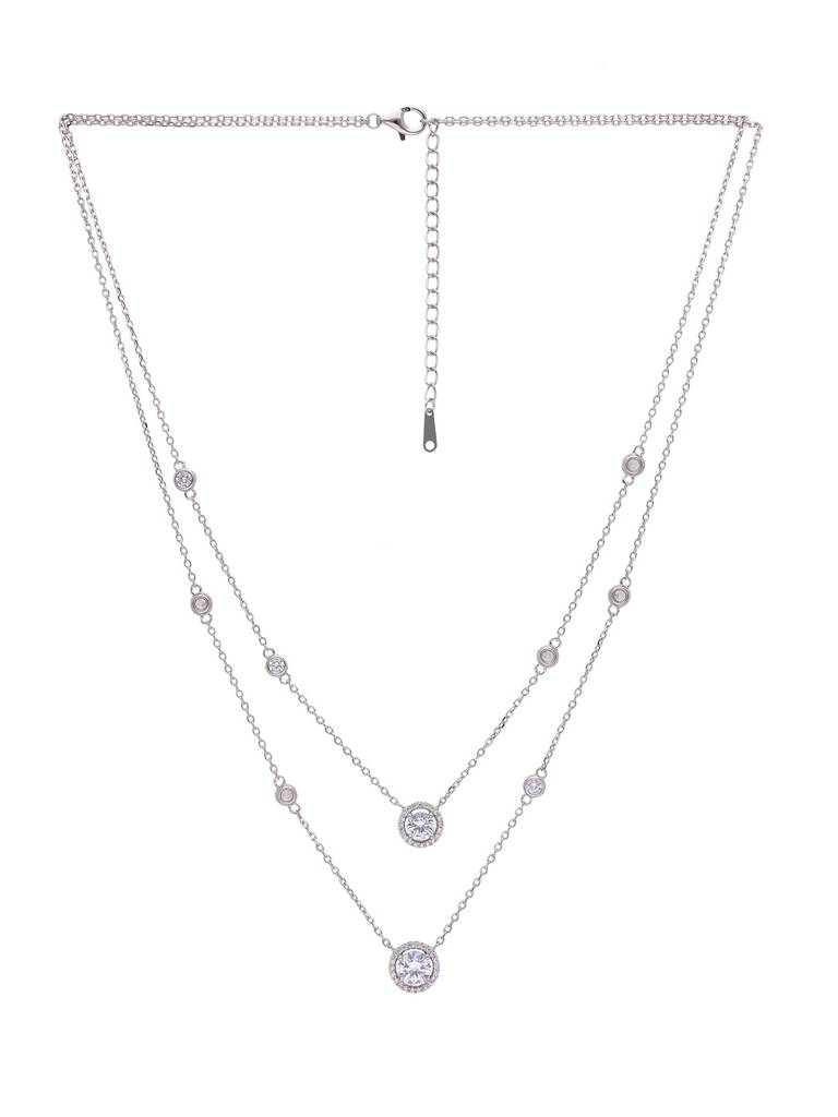 Sterling Silver Round Cut Double Layered Chain Necklace : NLCS134-S-NA