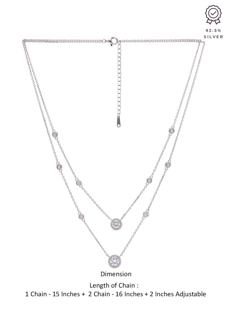 Sterling Silver Round Cut Double Layered Chain Necklace : NLCS134-S-NA