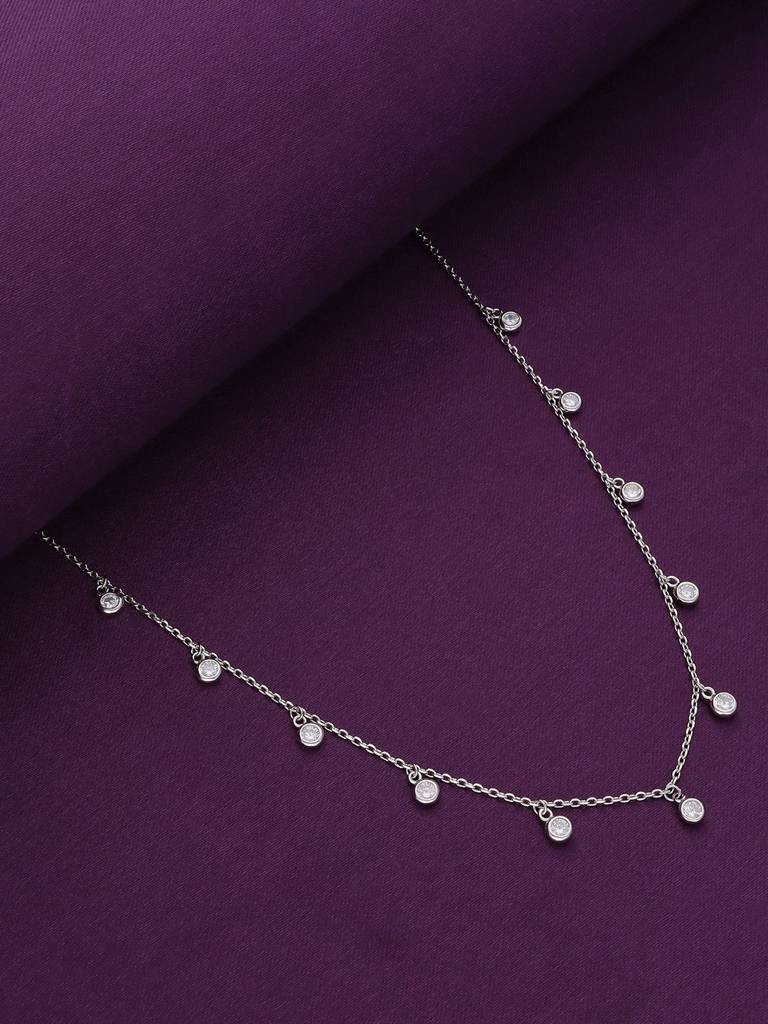Sterling Silver Dancing Zircon Beads Casual Necklace : NLCS136-S-NA