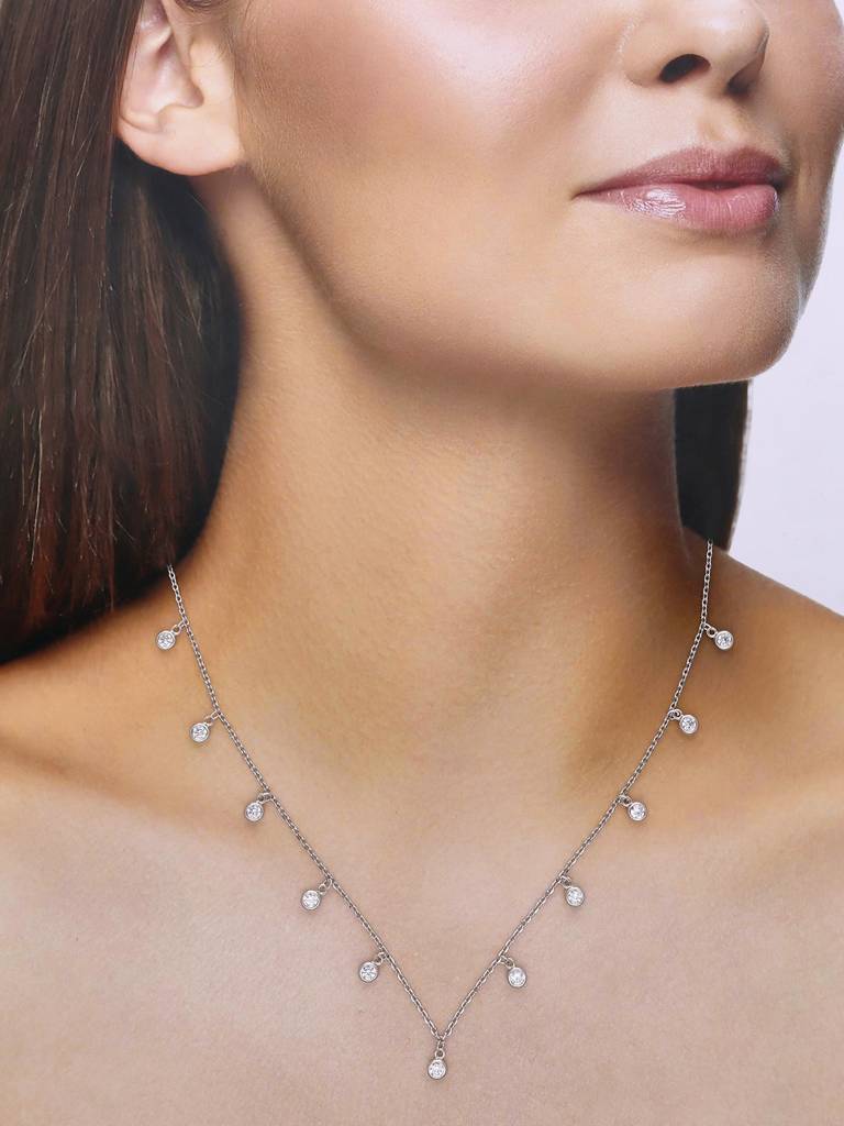 Sterling Silver Dancing Zircon Beads Casual Necklace : NLCS136-S-NA