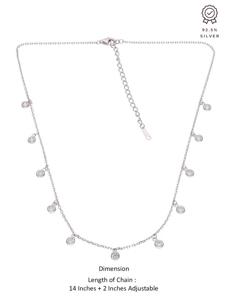 Sterling Silver Dancing Zircon Beads Casual Necklace : NLCS136-S-NA