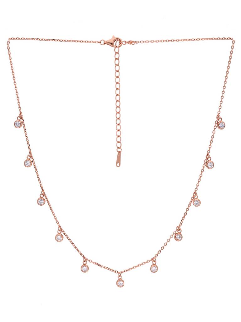 Sterling Silver Rose Gold Dancing Zircon Beads Casual Necklace : NLCS137-RG-NA