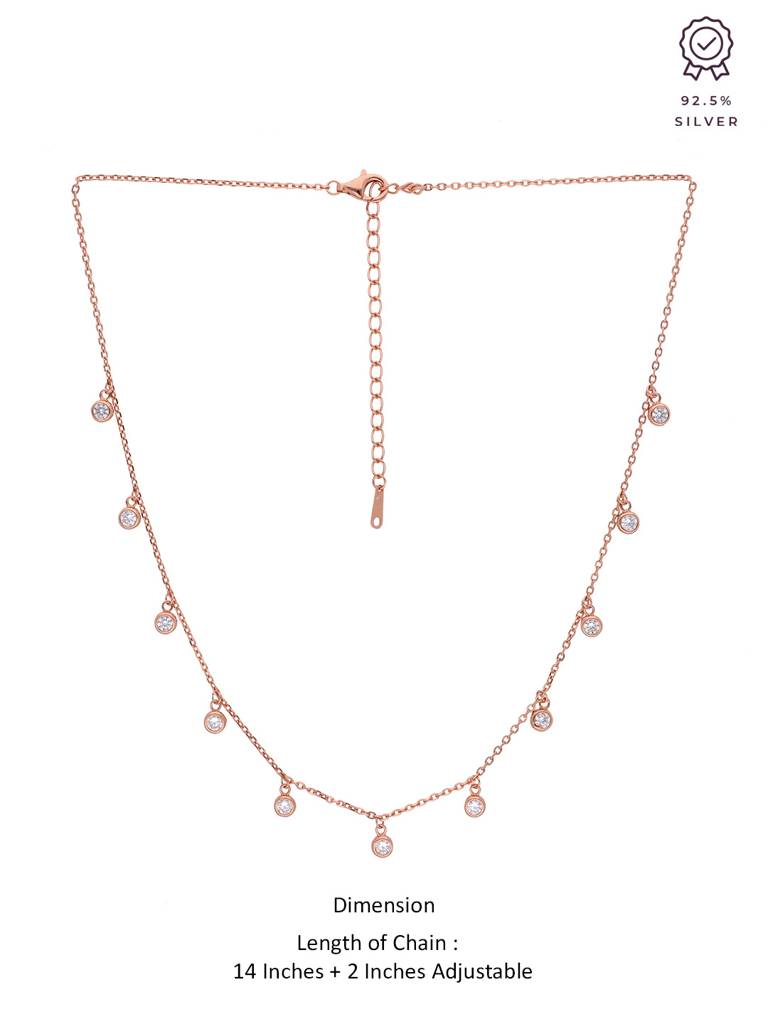 Sterling Silver Rose Gold Dancing Zircon Beads Casual Necklace : NLCS137-RG-NA