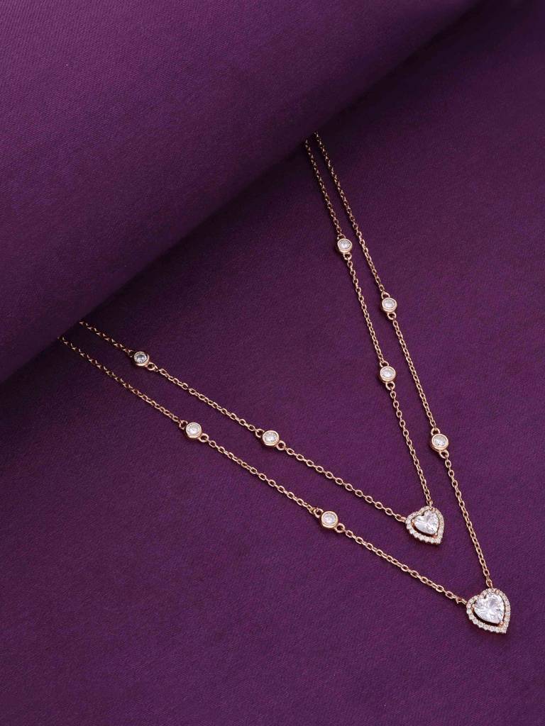 Sterling Silver Rose Gold Layered Hearts Chain Necklace : NLCS140-RG-NA