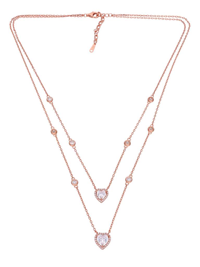 Sterling Silver Rose Gold Layered Hearts Chain Necklace : NLCS140-RG-NA