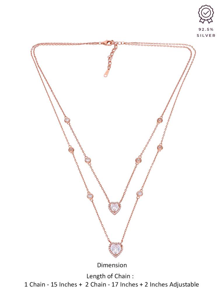 Sterling Silver Rose Gold Layered Hearts Chain Necklace : NLCS140-RG-NA