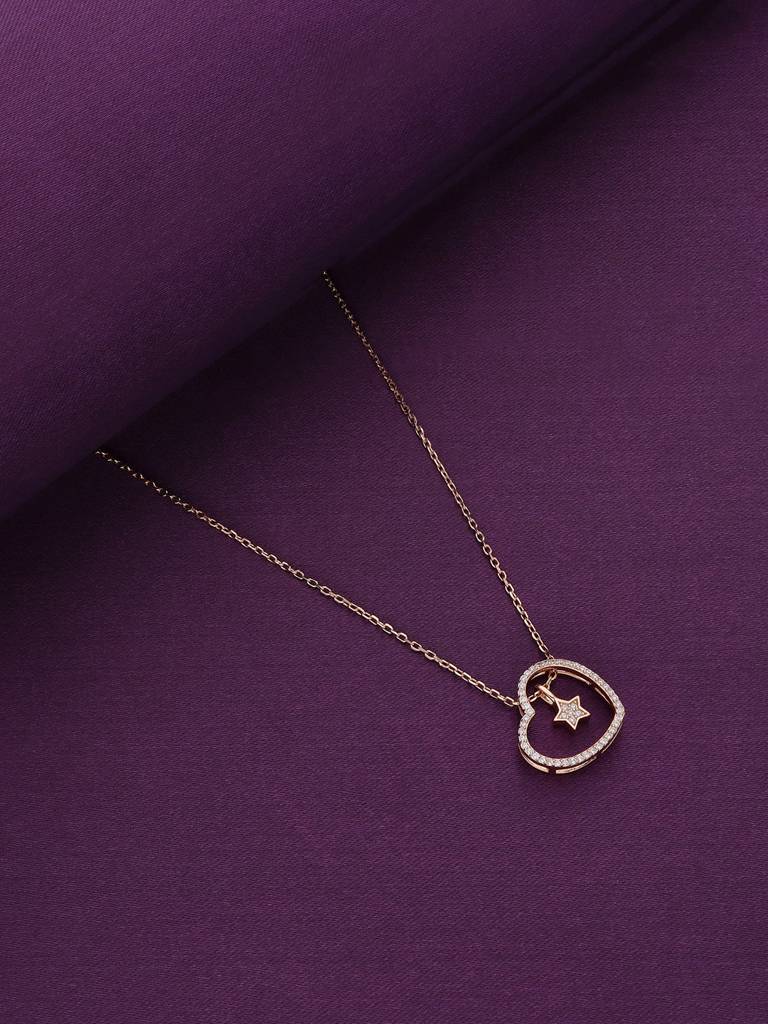 Sterling Silver Rose Gold A Star Spangled Chain Heart Necklace : NLCS142-RG-NA