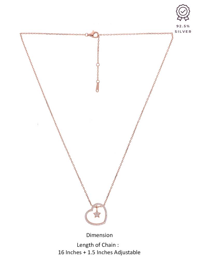 Sterling Silver Rose Gold A Star Spangled Chain Heart Necklace : NLCS142-RG-NA
