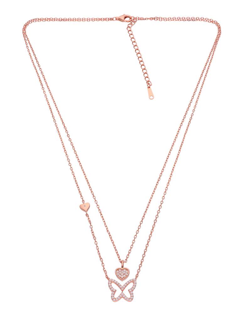 Sterling Silver Rose Gold A Flutter Of Hearts Chain Necklace : NLCS143-RG-NA
