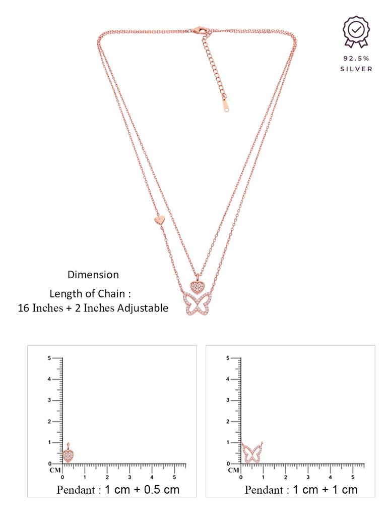 Sterling Silver Rose Gold A Flutter Of Hearts Chain Necklace : NLCS143-RG-NA