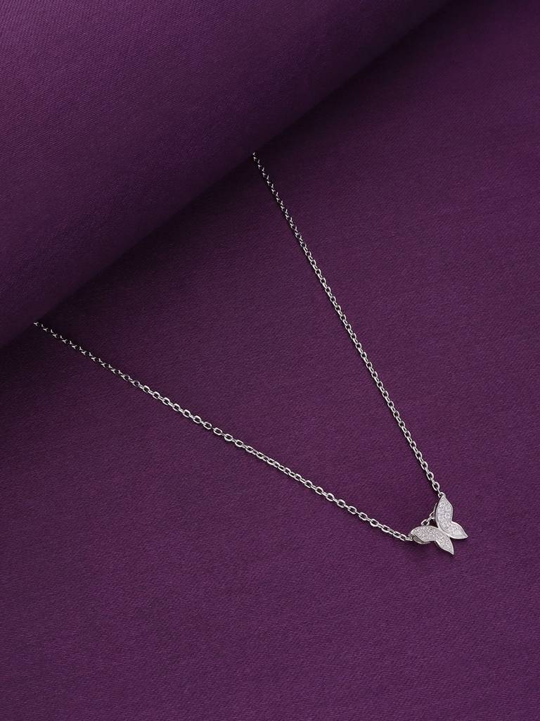 Sterling Silver Zircon Studded Butterfly Casual Necklace : NLCS146-S-NA