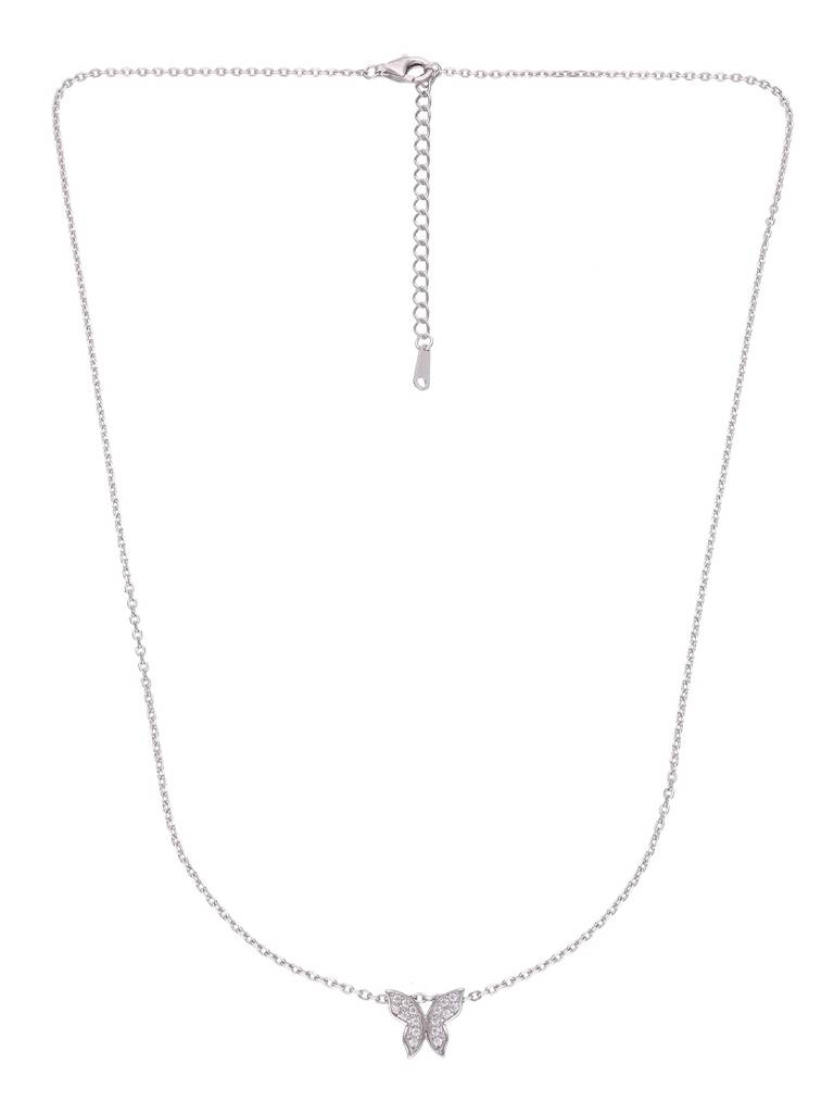 Sterling Silver Zircon Studded Butterfly Casual Necklace : NLCS146-S-NA