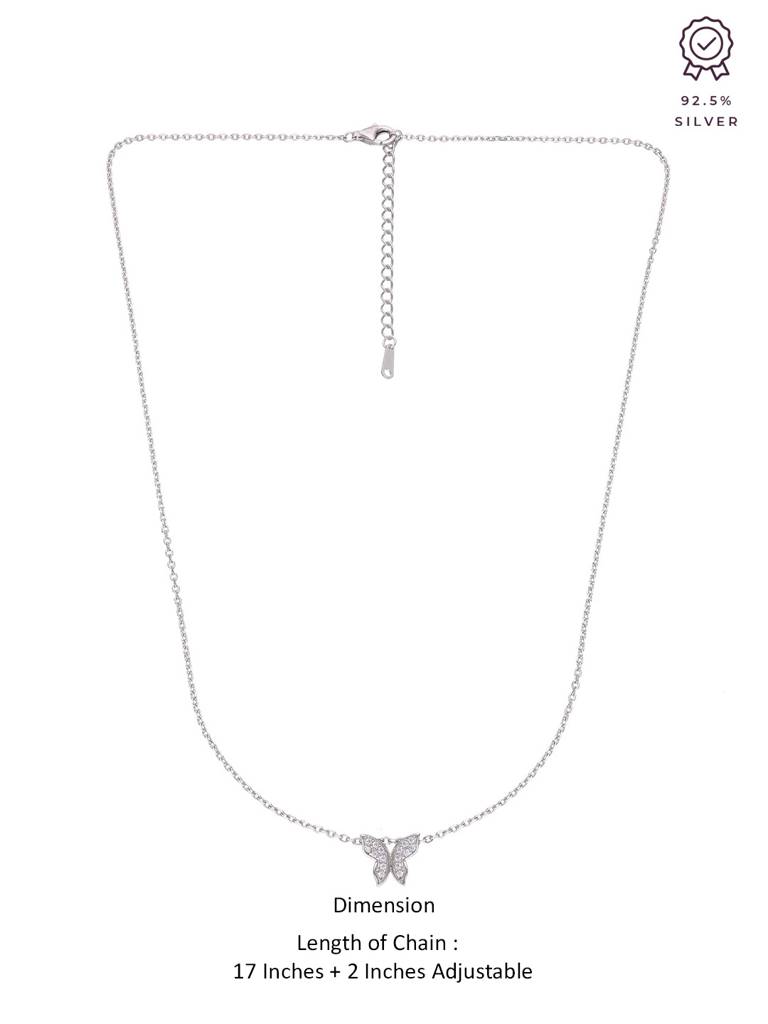 Sterling Silver Zircon Studded Butterfly Casual Necklace : NLCS146-S-NA