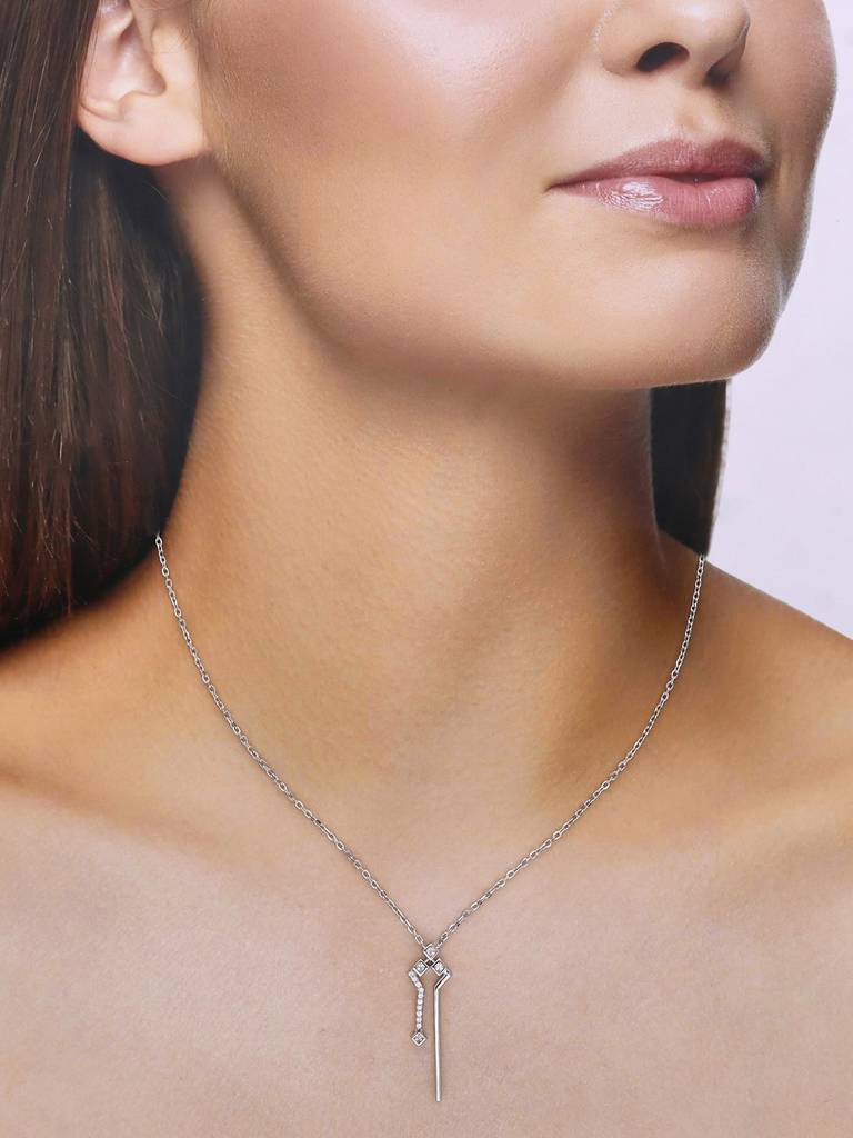 Sterling Silver Stylish Abstract Zircon Casual Necklace : NLCS148-S-NA