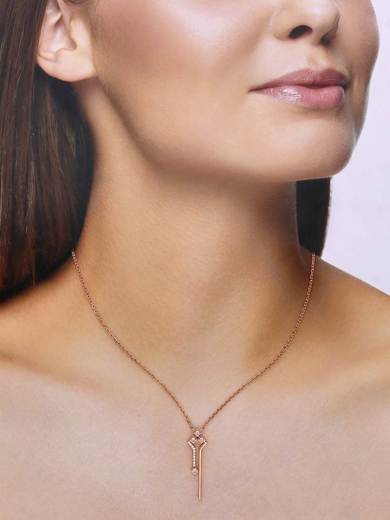 Sterling Silver Rose Gold Stylish Abstract Zircon Casual Necklace : NLCS149-RG-NA