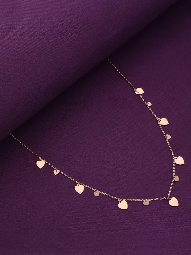 Sterling Silver Rose Gold Charms Of Hearts Chain Necklace : NLCS151-RG-NA