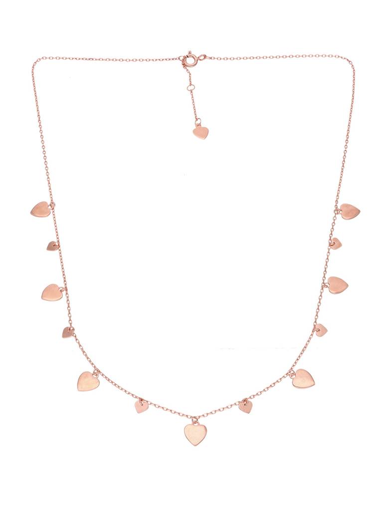 Sterling Silver Rose Gold Charms Of Hearts Chain Necklace : NLCS151-RG-NA